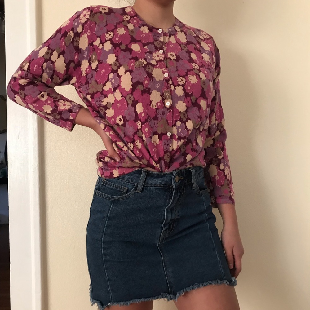 Floral Long Sleeve Top with White Buttons